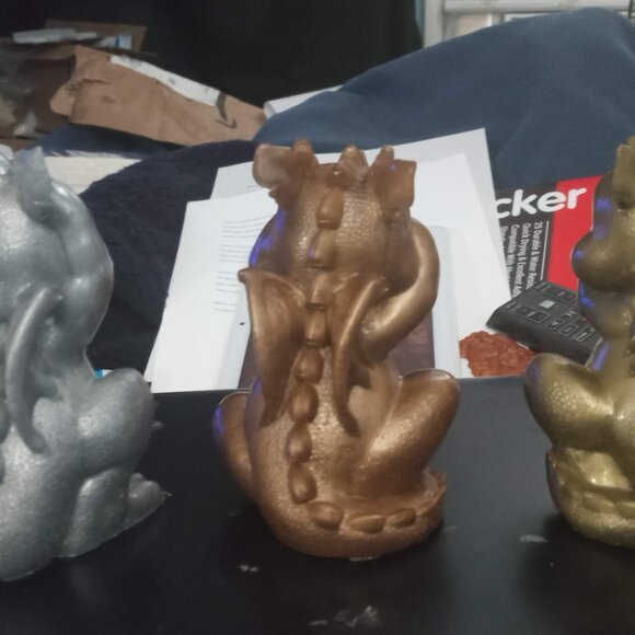 Handmade Silver Bronze and Gold Hear No Evil See No Evil Speak No Evil Dragons - Picture 4 of 4